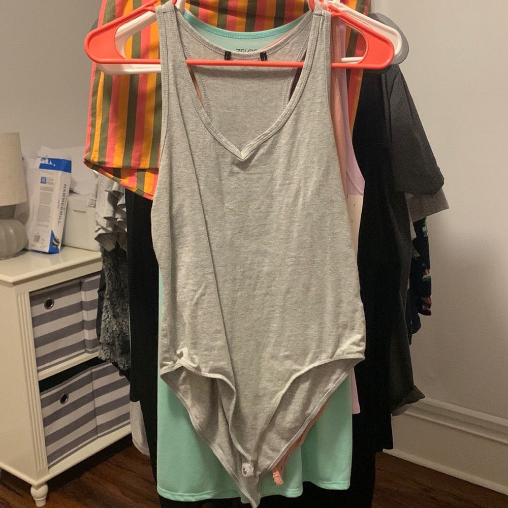 Grey Forever 21 Bodysuit with Button Clasp Women’s Large V-neck